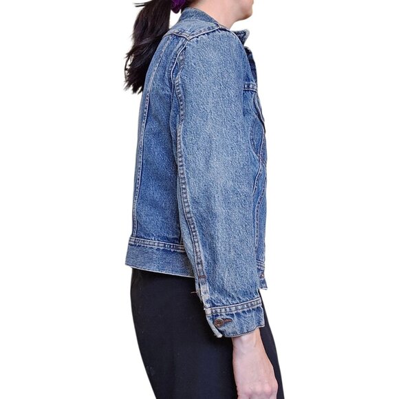 70s Lee Denim Jean Jacket Womens Sz XS Petite Distressed Classic Retro - Picture 2 of 15